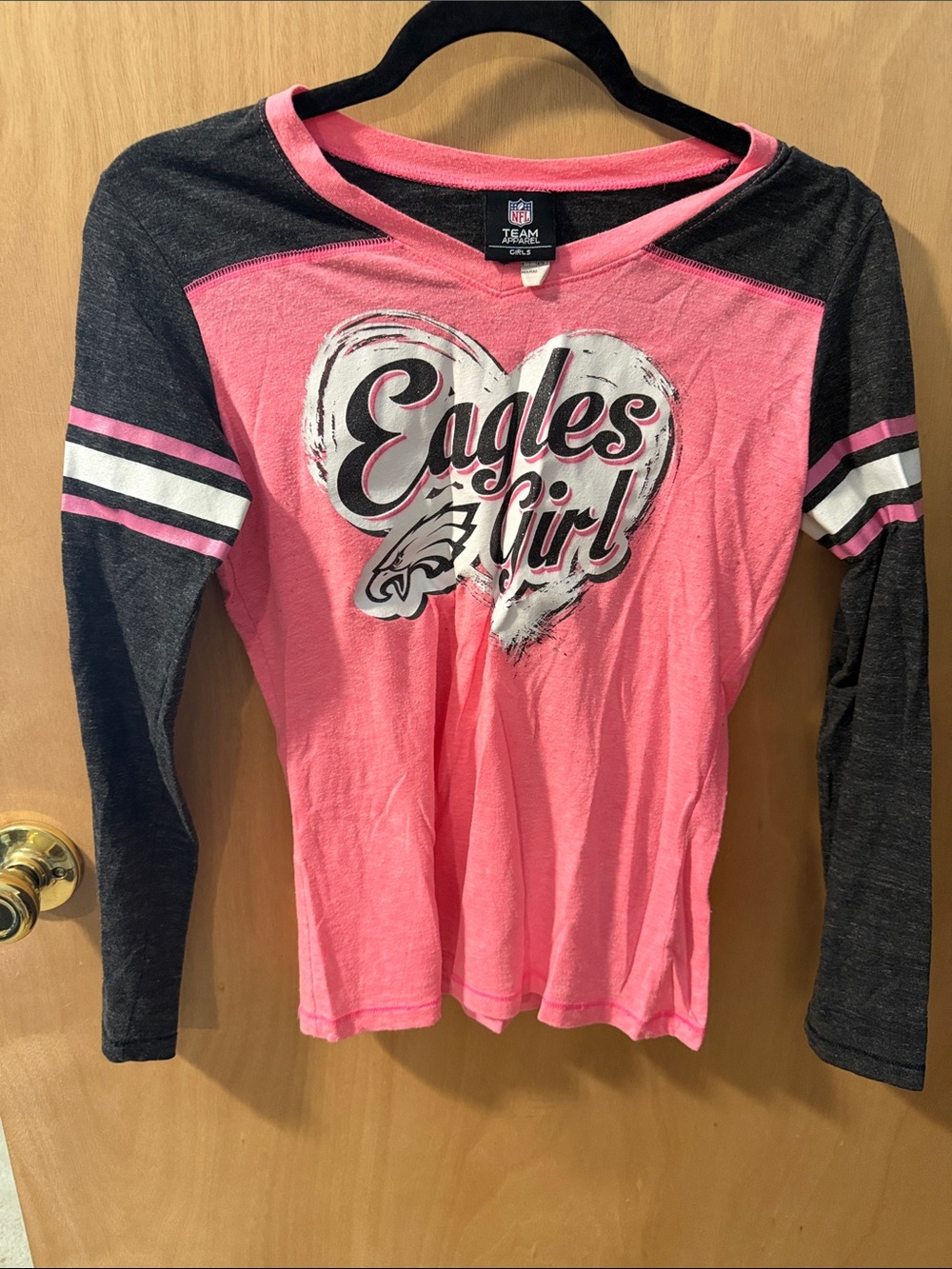 NFL Pink & Charcoal Eagles Girl Long Sleeve Tee
